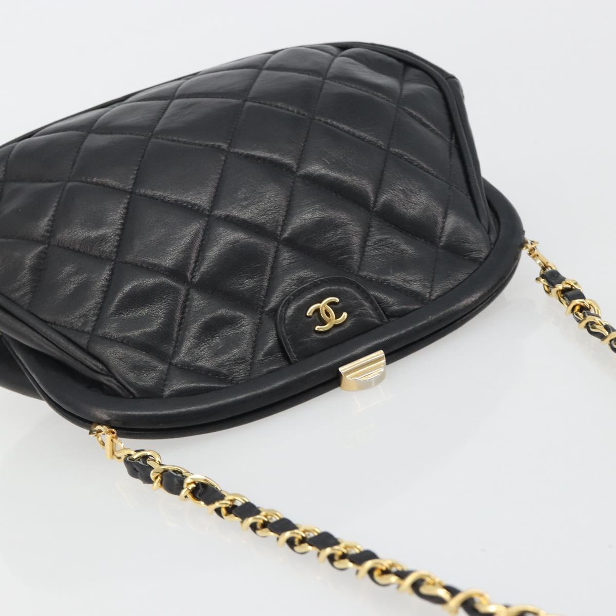 CHANEL Matelasse Chain Shoulder Bag Lamb Skin Black Gold CC Auth 188272