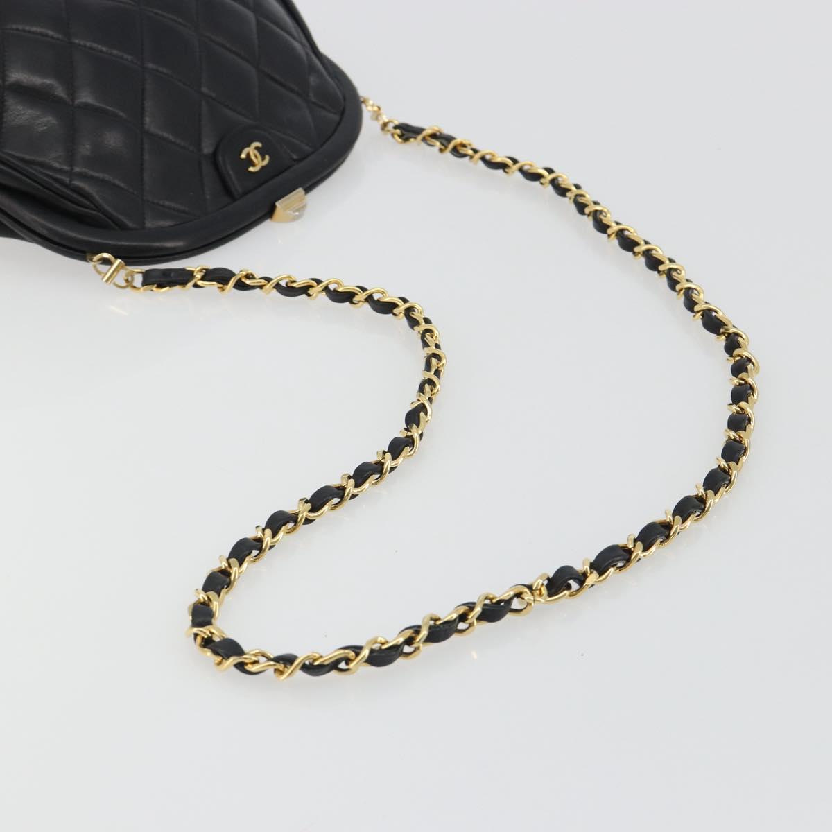 CHANEL Matelasse Chain Shoulder Bag Lamb Skin Black Gold CC Auth 188272