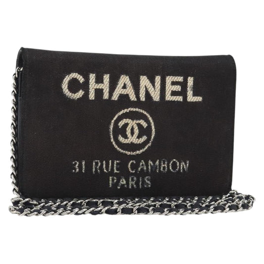 CHANEL Chain Shoulder Bag Canvas Black Silver CC Auth 188864