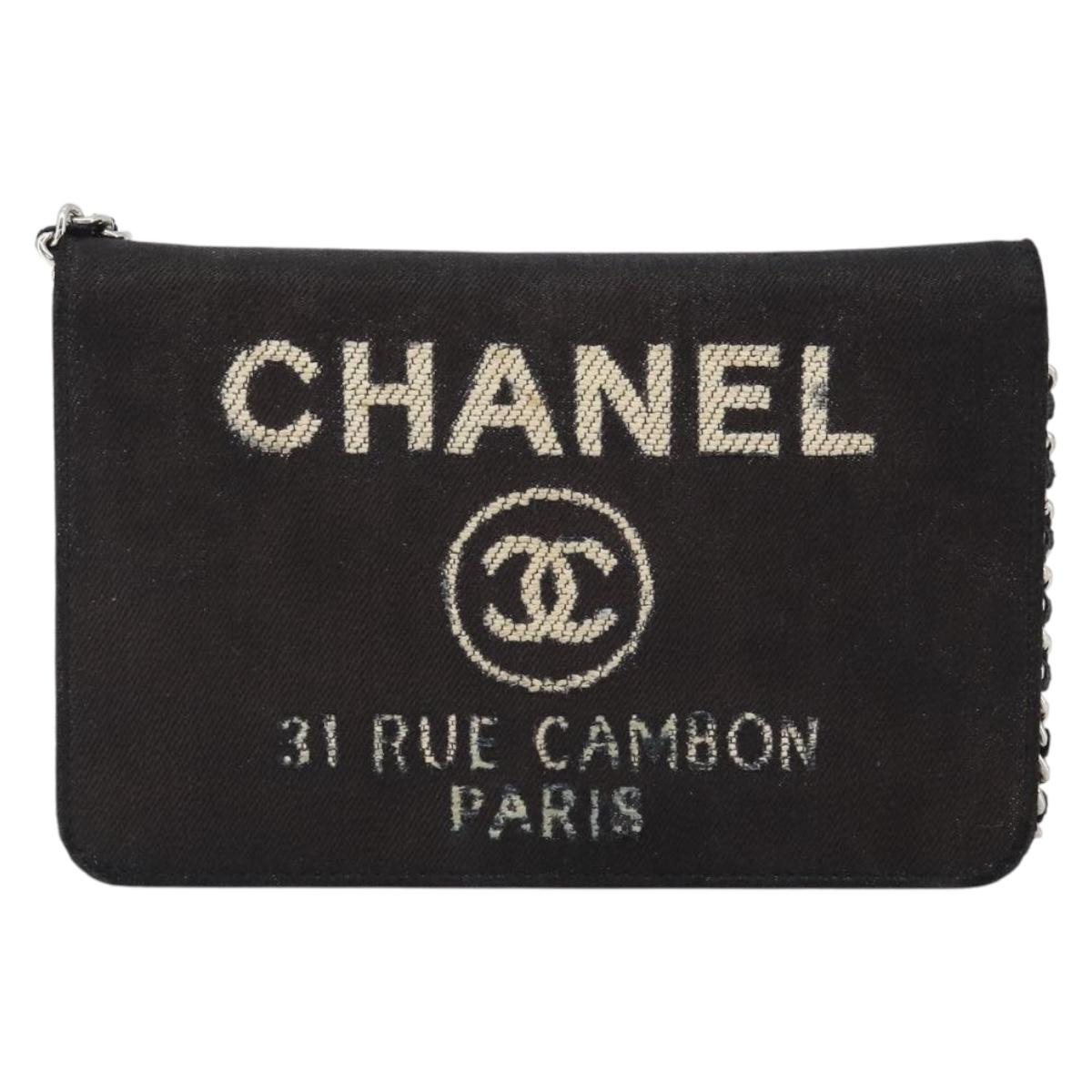 CHANEL Chain Shoulder Bag Canvas Black Silver CC Auth 188864