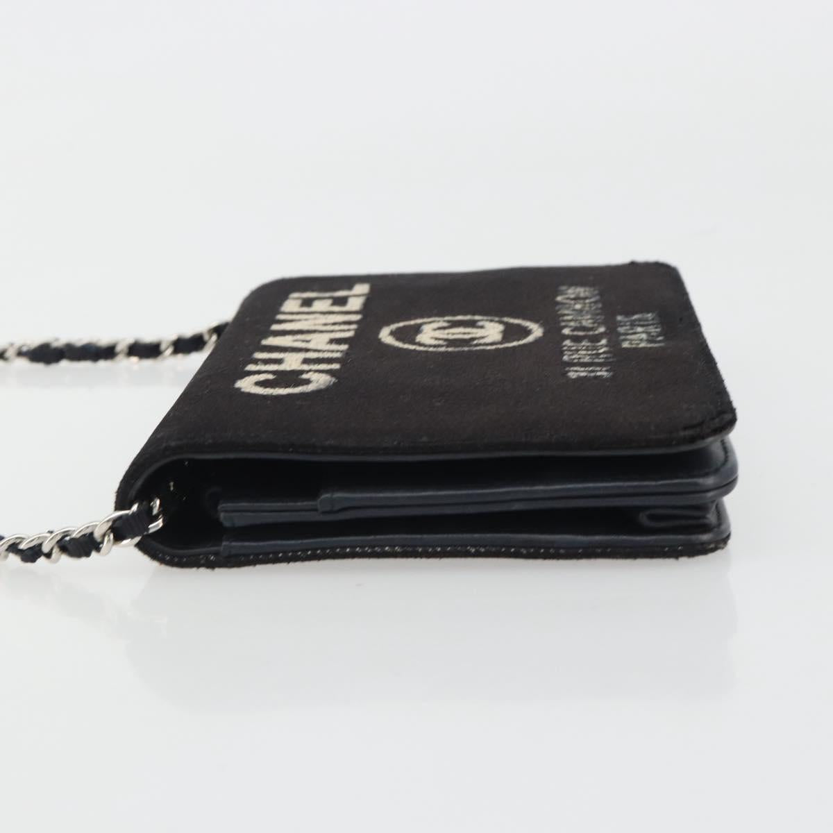 CHANEL Chain Shoulder Bag Canvas Black Silver CC Auth 188864
