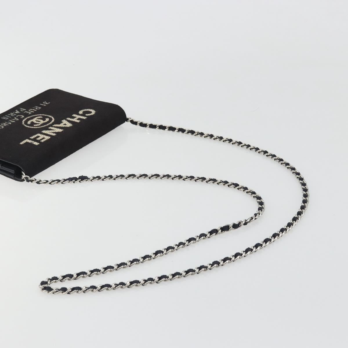 CHANEL Chain Shoulder Bag Canvas Black Silver CC Auth 188864