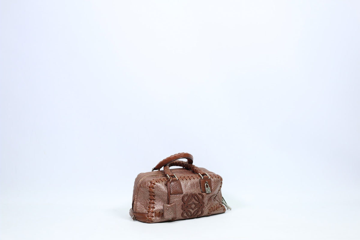 Loewe Brown Leather Woven Detail Vintage ONE Tote Bag 260703 (V615906)