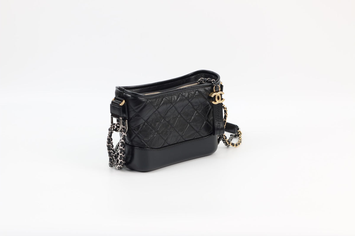 Chanel Black Calfskin Leather Gabrielle Hobo Small Crossbody Bag A91810