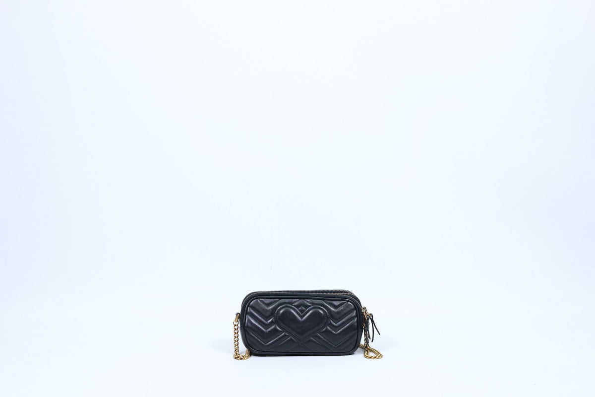 Gucci Black Leather GG Marmont Matelasse Mini Crossbody Bag 546581