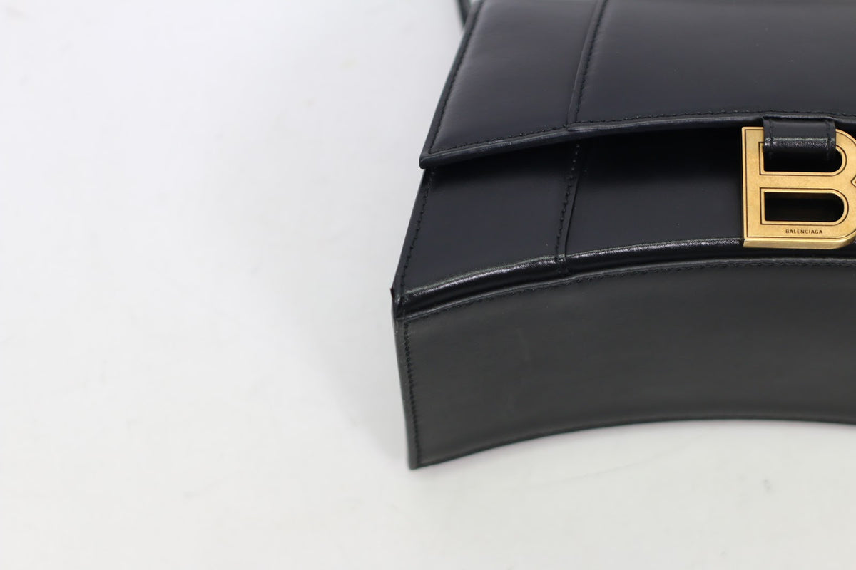 Balenciaga Black Leather Hourglass Top Handle Small Shoulder Bag 593546