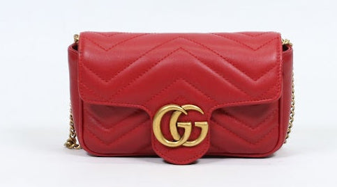 Gucci Red Leather Marmont Super Mini Crossbody Bag 476433