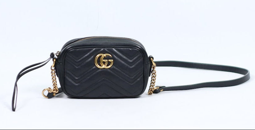 Gucci Black Leather Matelasse GG Marmont Mini Crossbody Bag 448065 (V7213913)