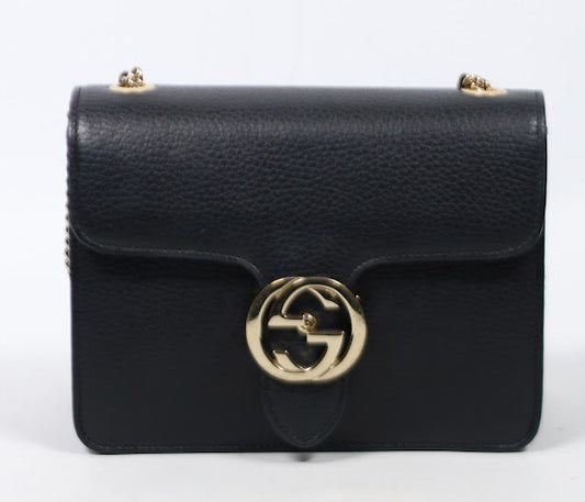 Gucci Black Leather GG Interlocking Chain ONE Shoulder Bag 510304