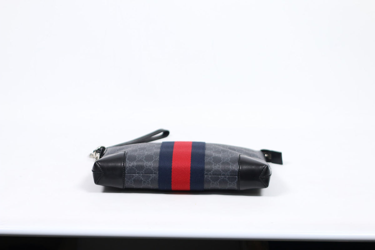 Gucci Black PVC GG Trim Supreme Triple Stripe ONE Clutch 523603