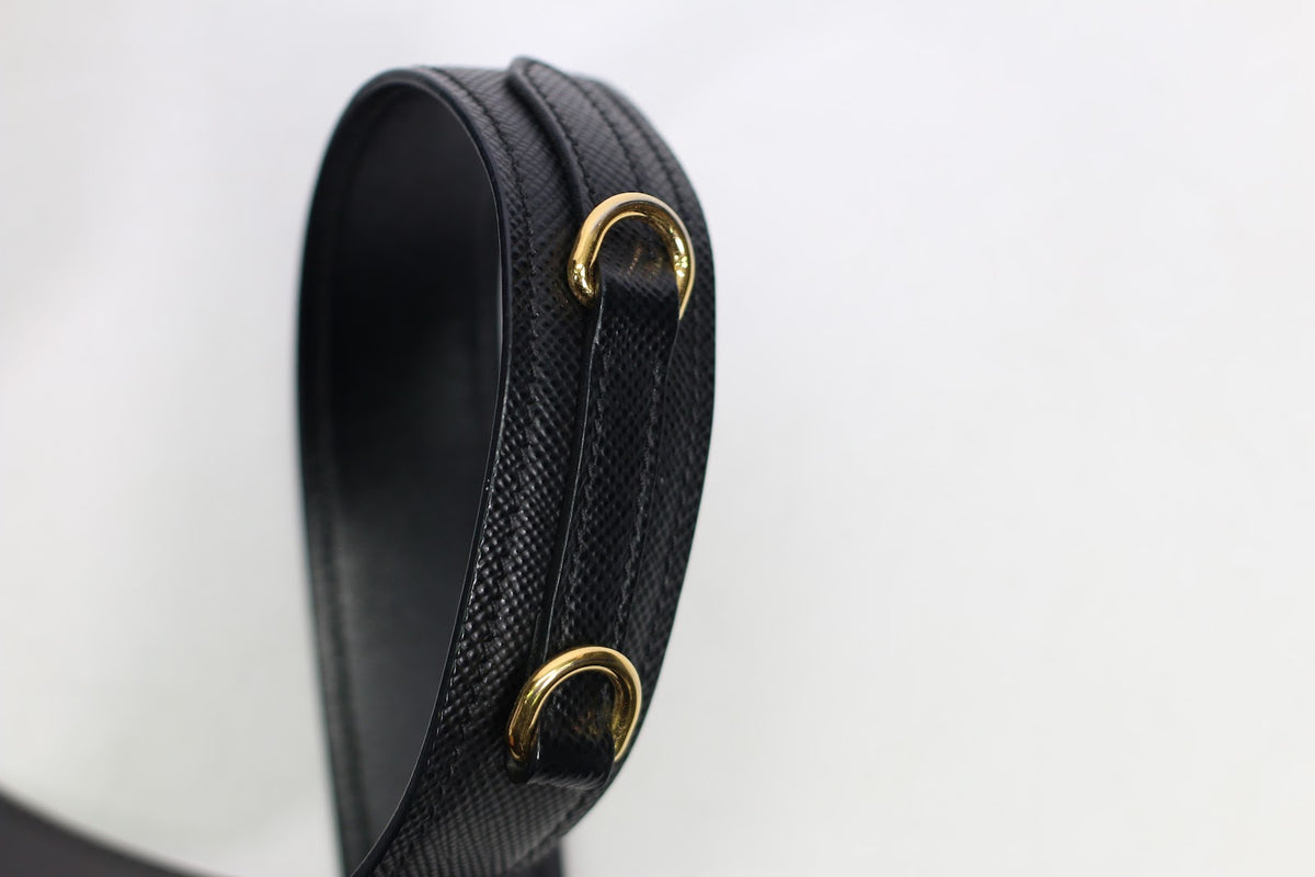 Prada Black Leather Saffiano Monochrome Small Shoulder Bag 1BA156