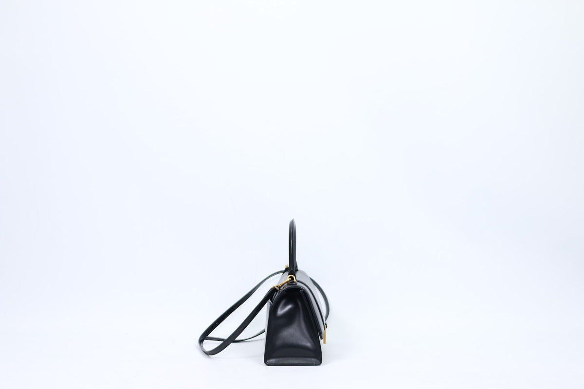 Balenciaga Black Leather Hourglass Top Handle Small Shoulder Bag 593546