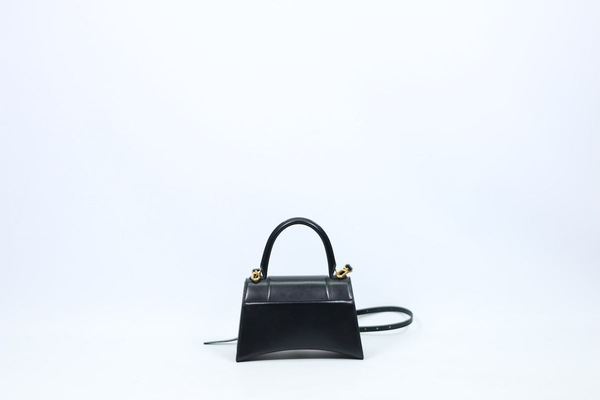 Balenciaga Black Leather Hourglass Top Handle Small Shoulder Bag 593546