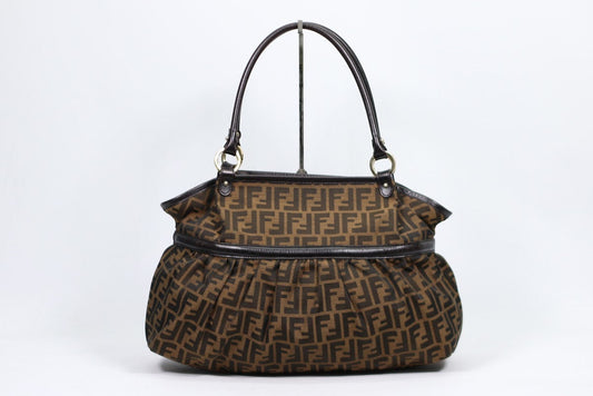 Fendi Brown Fabric FF Zucca Gold Detail ONE Shoulder Bag 8BH186 (V9610906)