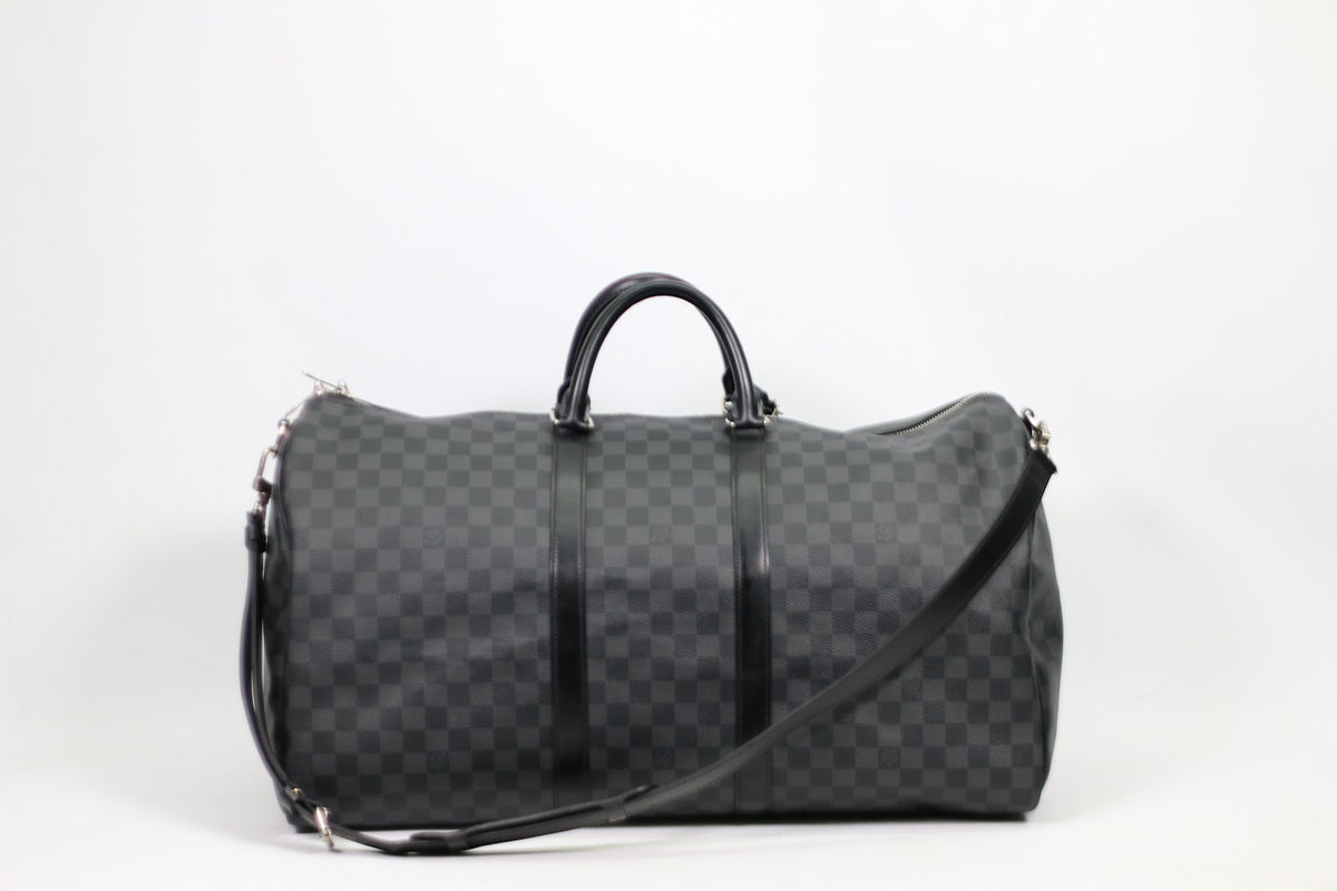 Louis Vuitton Black PVC Damier Graphite Keepall Bandouliere Travel 55 Shoulder Bag N41413
