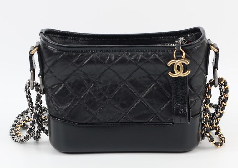 Chanel Black Calfskin Leather Gabrielle Hobo Small Crossbody Bag A91810