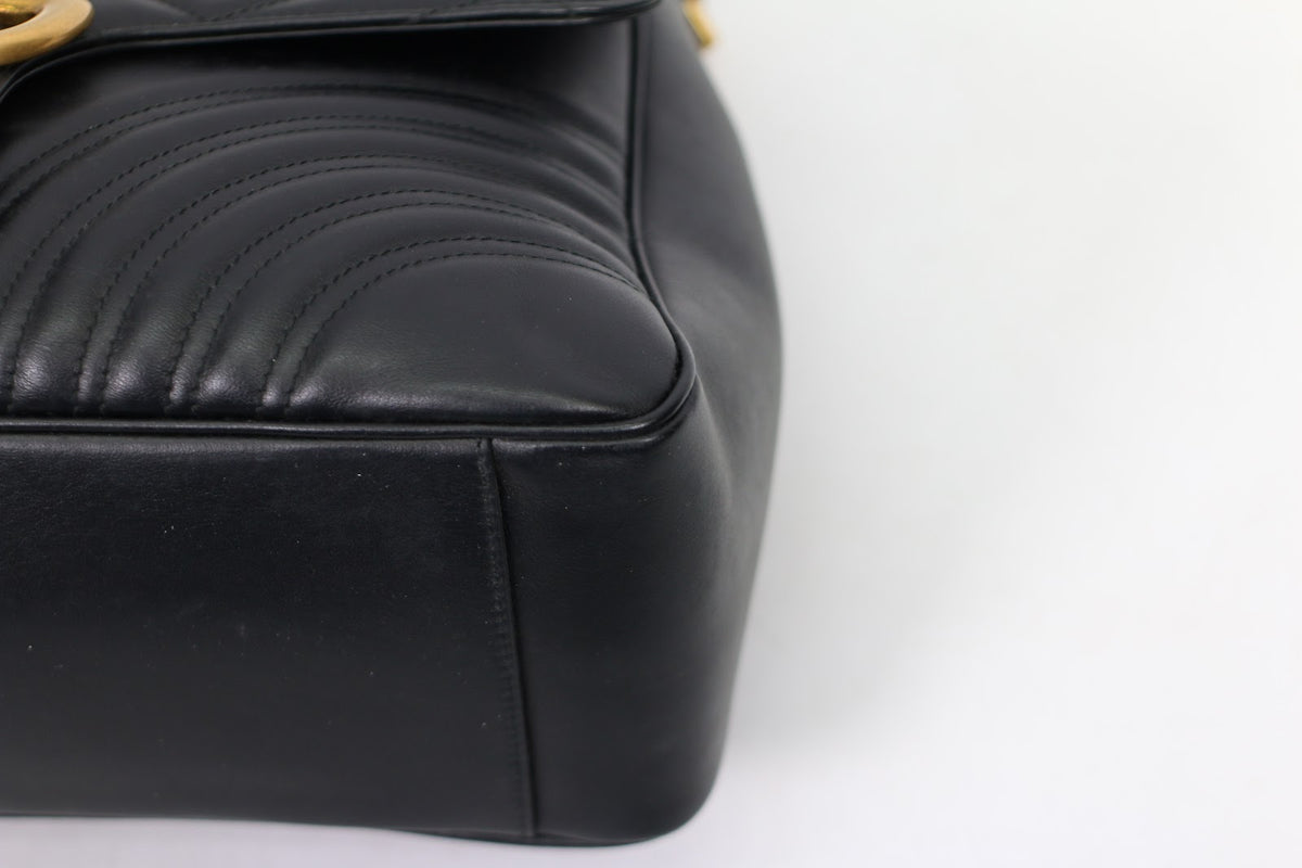 Gucci Black Leather Matelasse GG Marmont Top Handle Medium Shoulder Bag 498109 (V7255829)