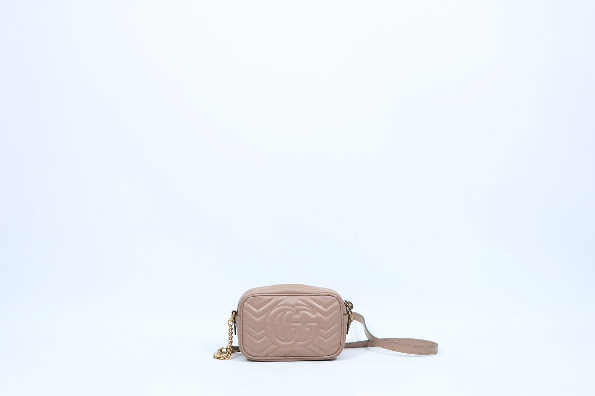 Gucci Pink Leather Matelasse GG Marmont Mini Crossbody Bag 448065