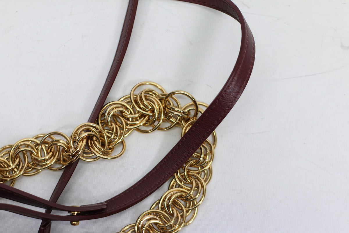 Chloé Wine Leather Gold Lock Detail Chain Drew Mini Shoulder Bag CHC18US107 (V3210911)