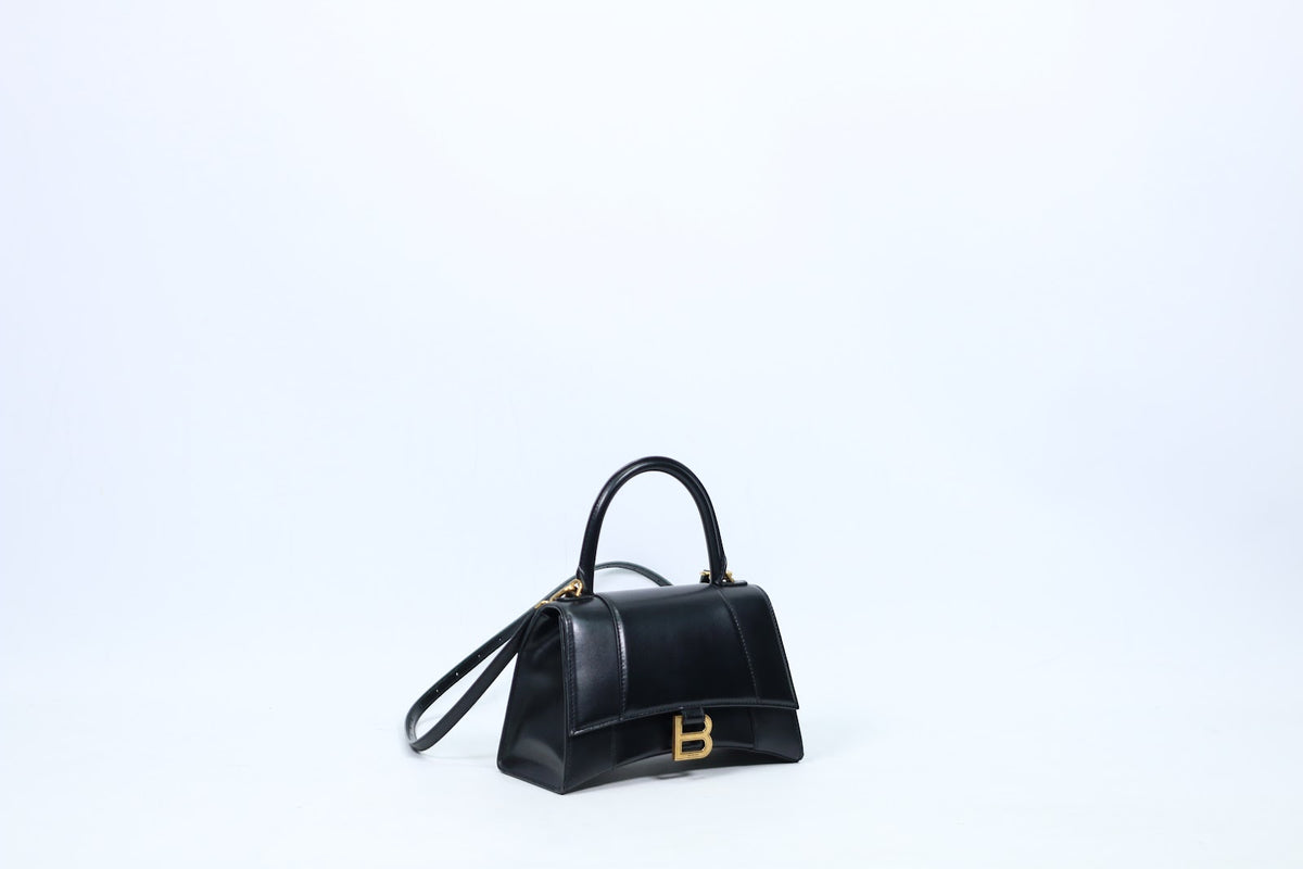 Balenciaga Black Leather Hourglass Top Handle Small Shoulder Bag 593546