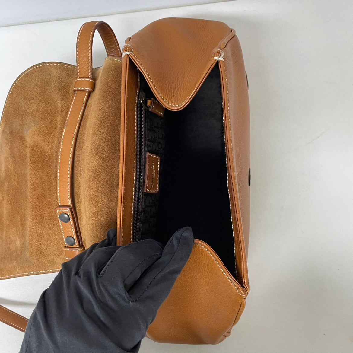 Dior Brown Leather Calfskin Saddle Top Handle Satchel ONE Shoulder Bag BO E 0023 (V5210909)