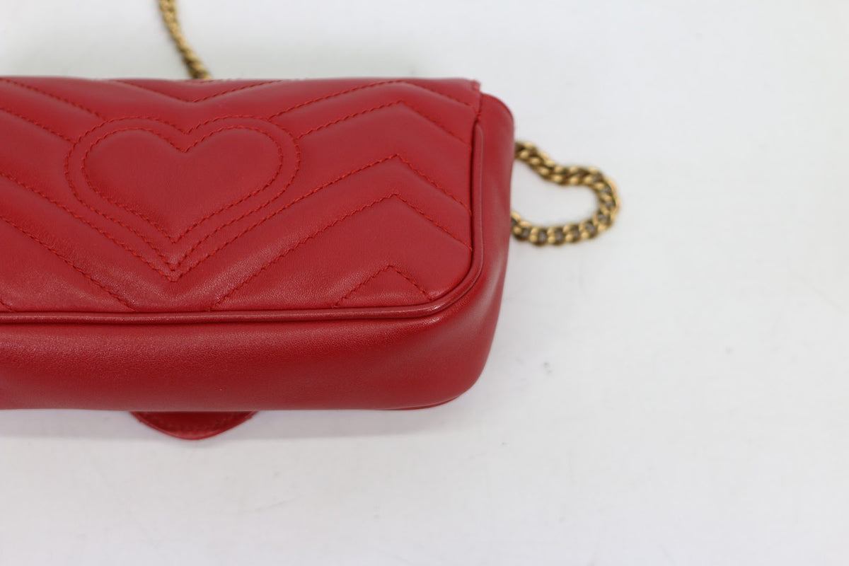 Gucci Red Leather Marmont Super Mini Crossbody Bag 476433