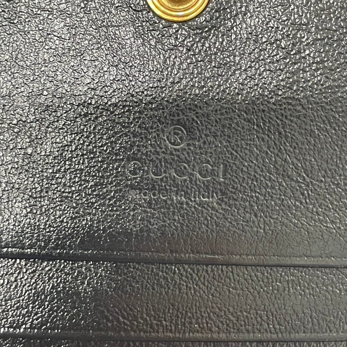 Gucci Black Leather Red Stitch Torchon GG Marmont ONE Bifold Wallet 573811