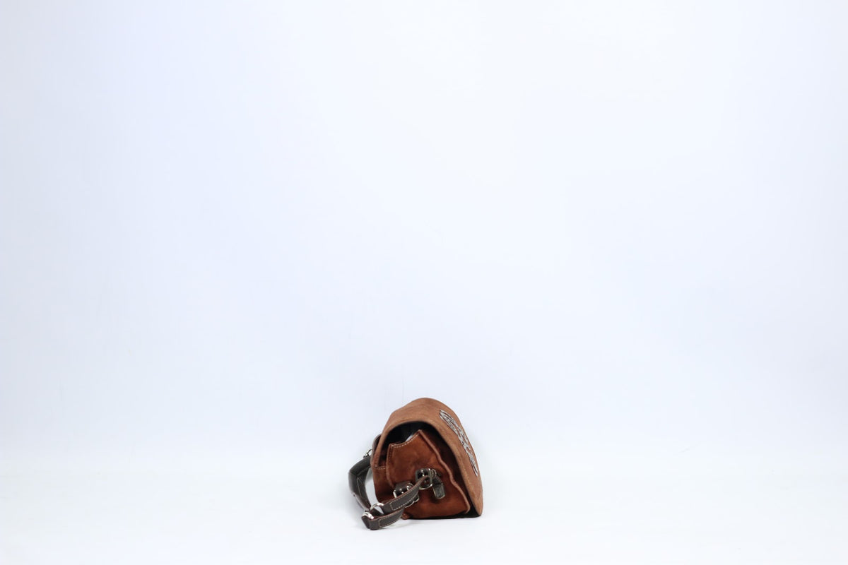 Loewe Brown Leather Suede Studded Logo ONE Shoulder Bag 050505 (V615905)