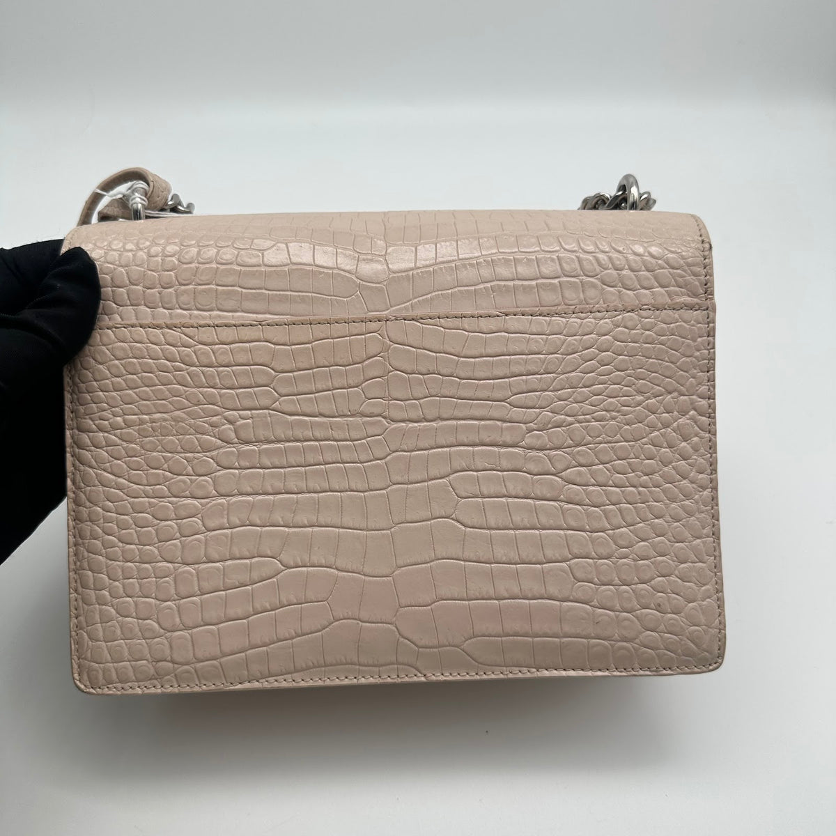 Saint Laurent Sunset croc-embossed shoulder bag in white