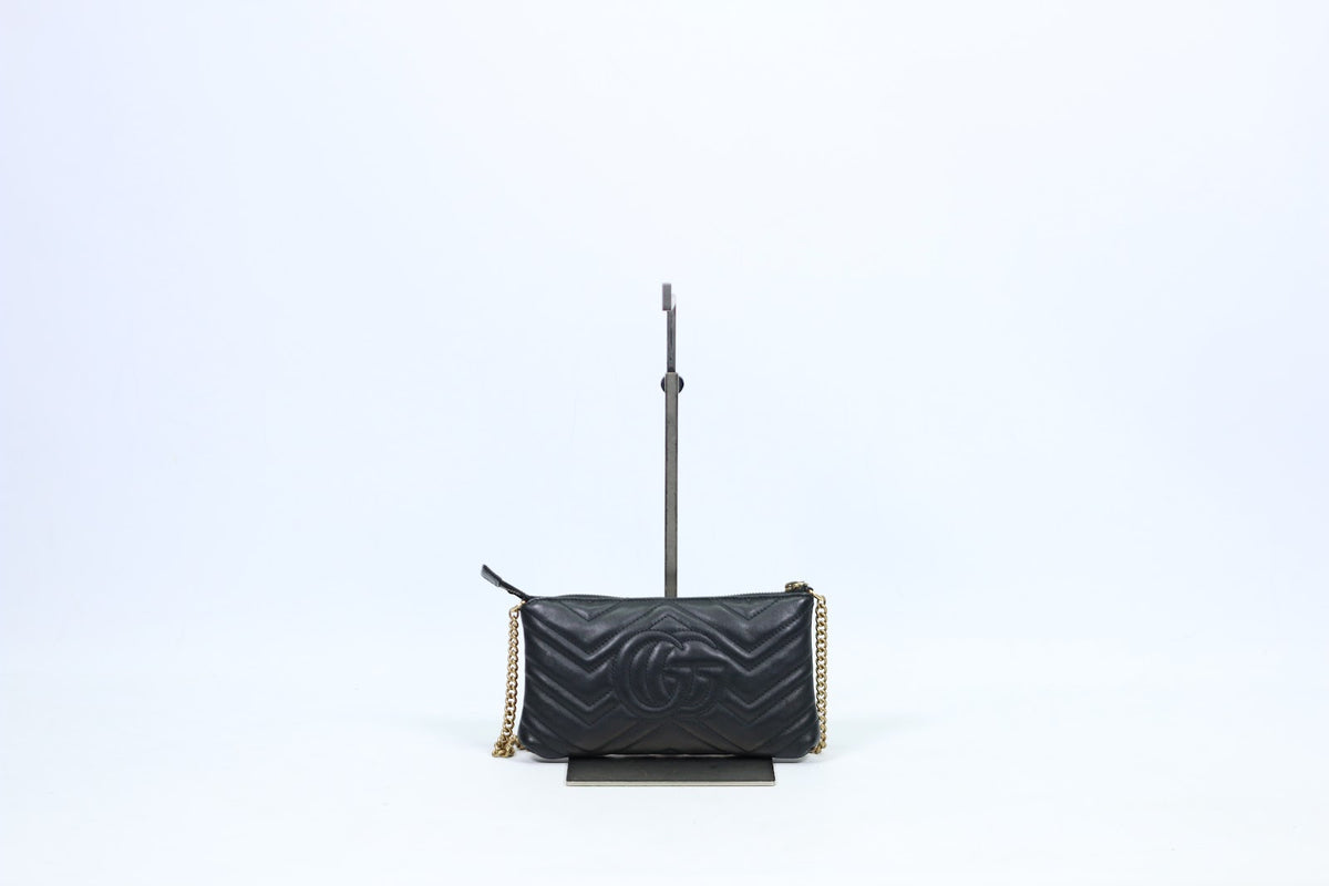 Gucci Black Leather Matelasse Marmont Chain Mini Crossbody Bag 443447 (V7215913)