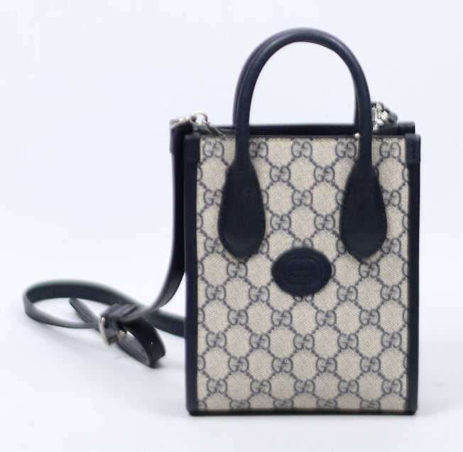 Gucci Navy PVC Canvas Interlocking G Mini Shoulder Bag 671623