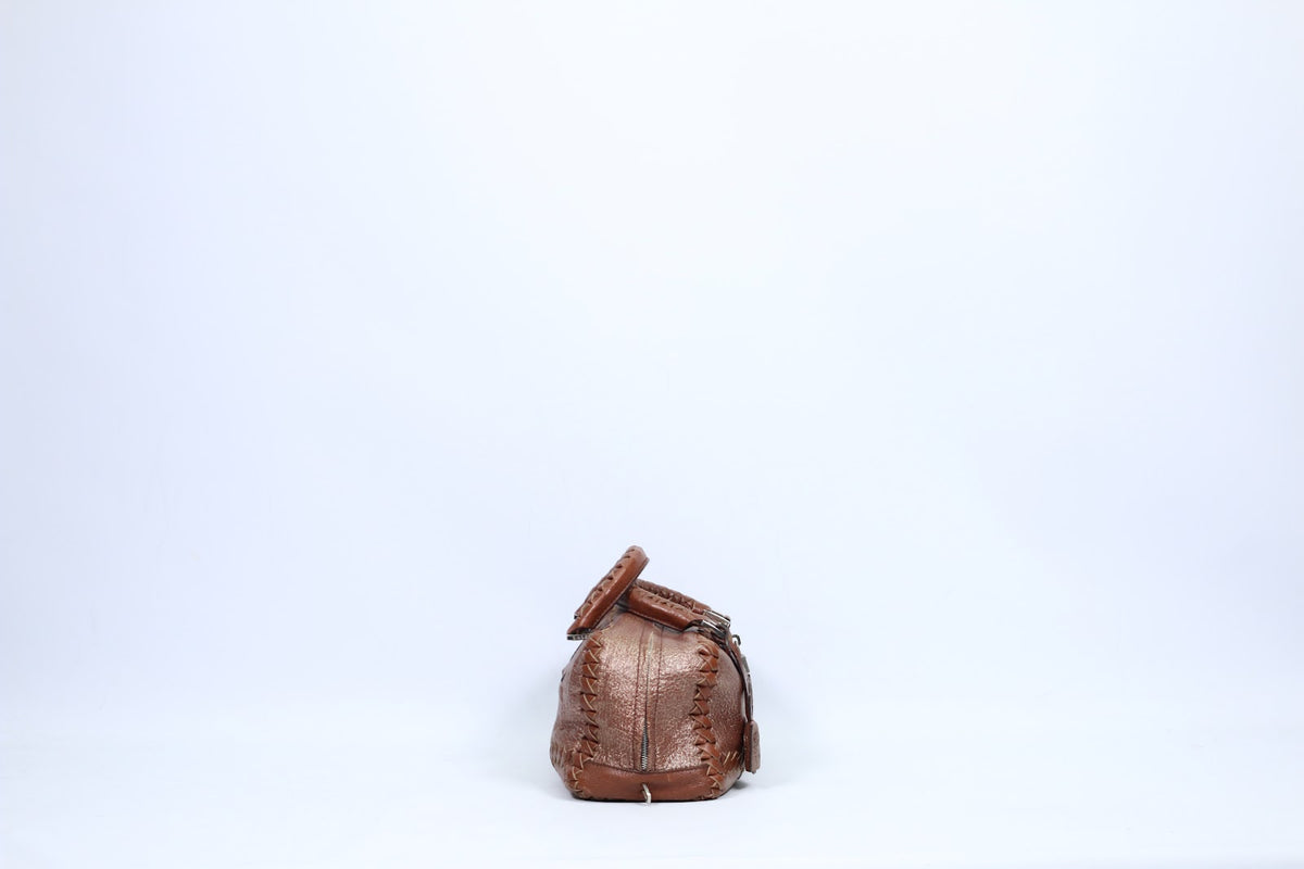 Loewe Brown Leather Woven Detail Vintage ONE Tote Bag 260703 (V615906)