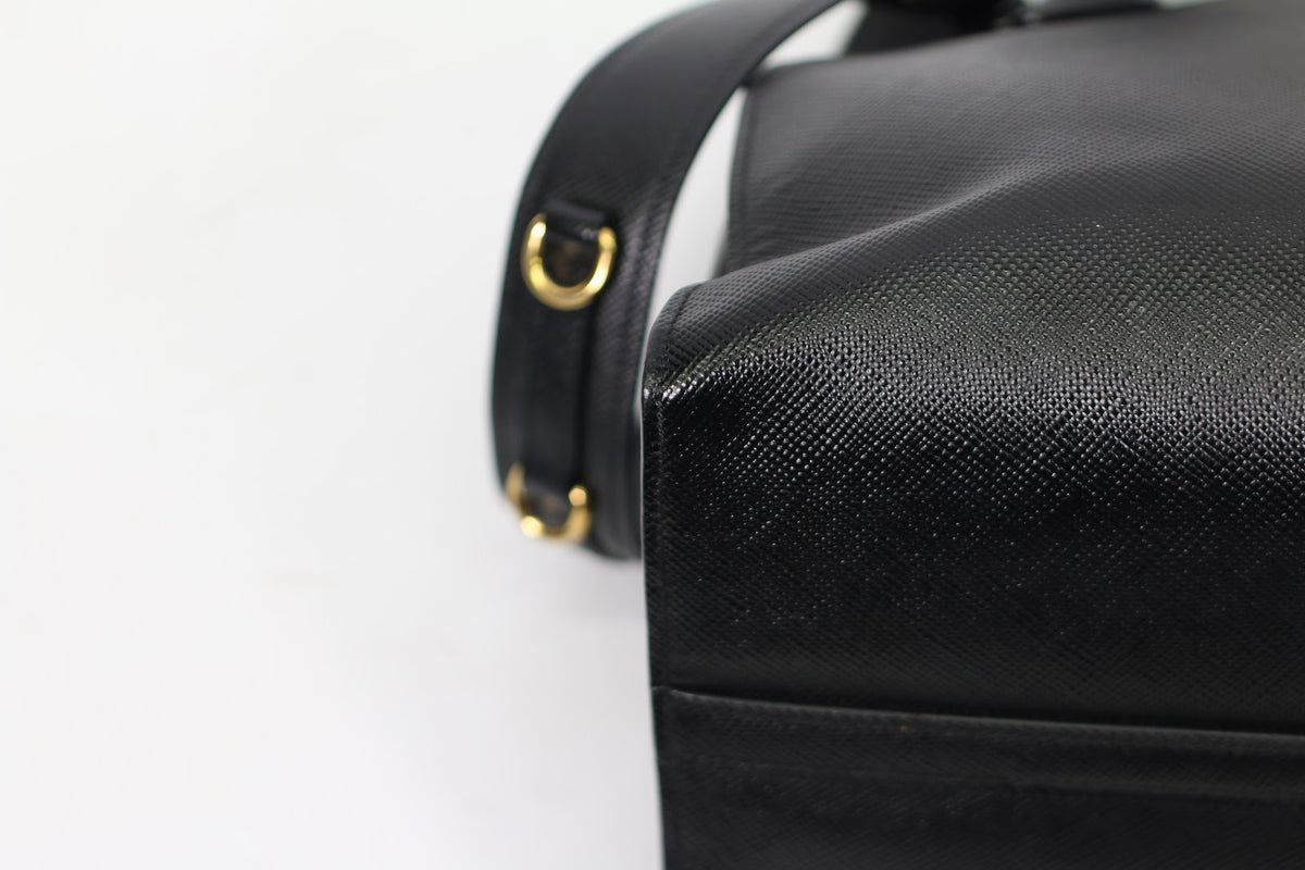 Prada Black Leather Saffiano Monochrome Small Shoulder Bag 1BA156