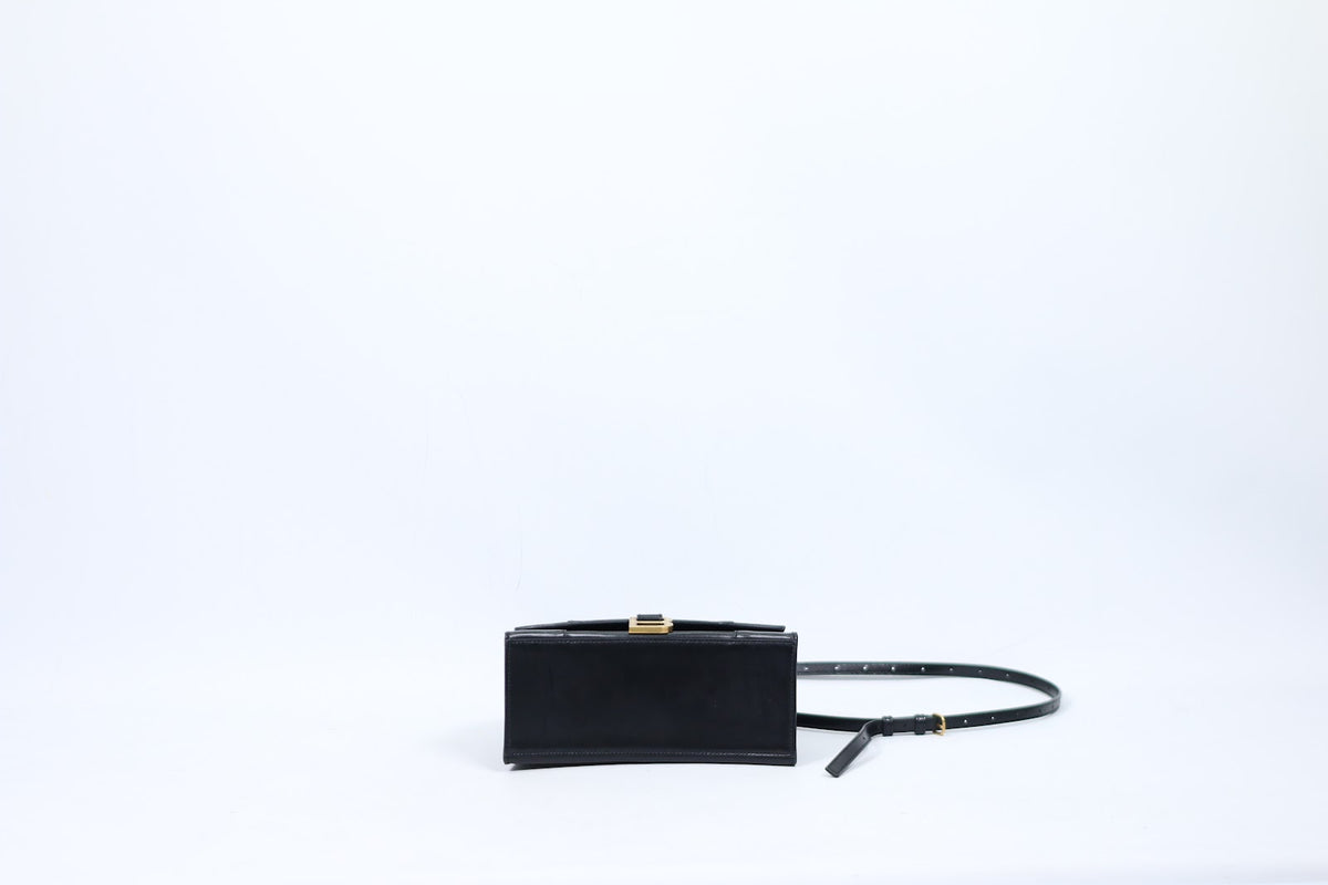 Balenciaga Black Leather Hourglass Top Handle Small Shoulder Bag 593546