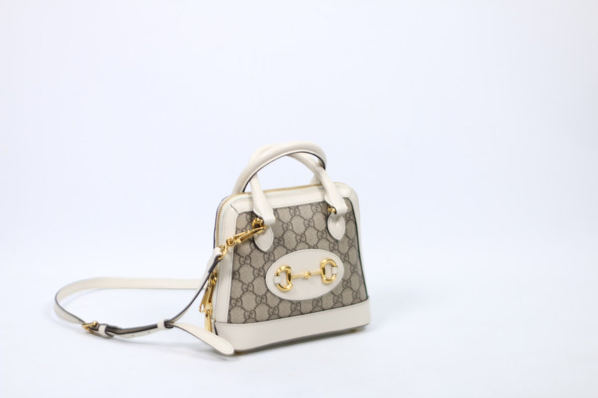 Gucci Ivory PVC GG Supreme Horsebit 1955 Mini Shoulder Bag 640716