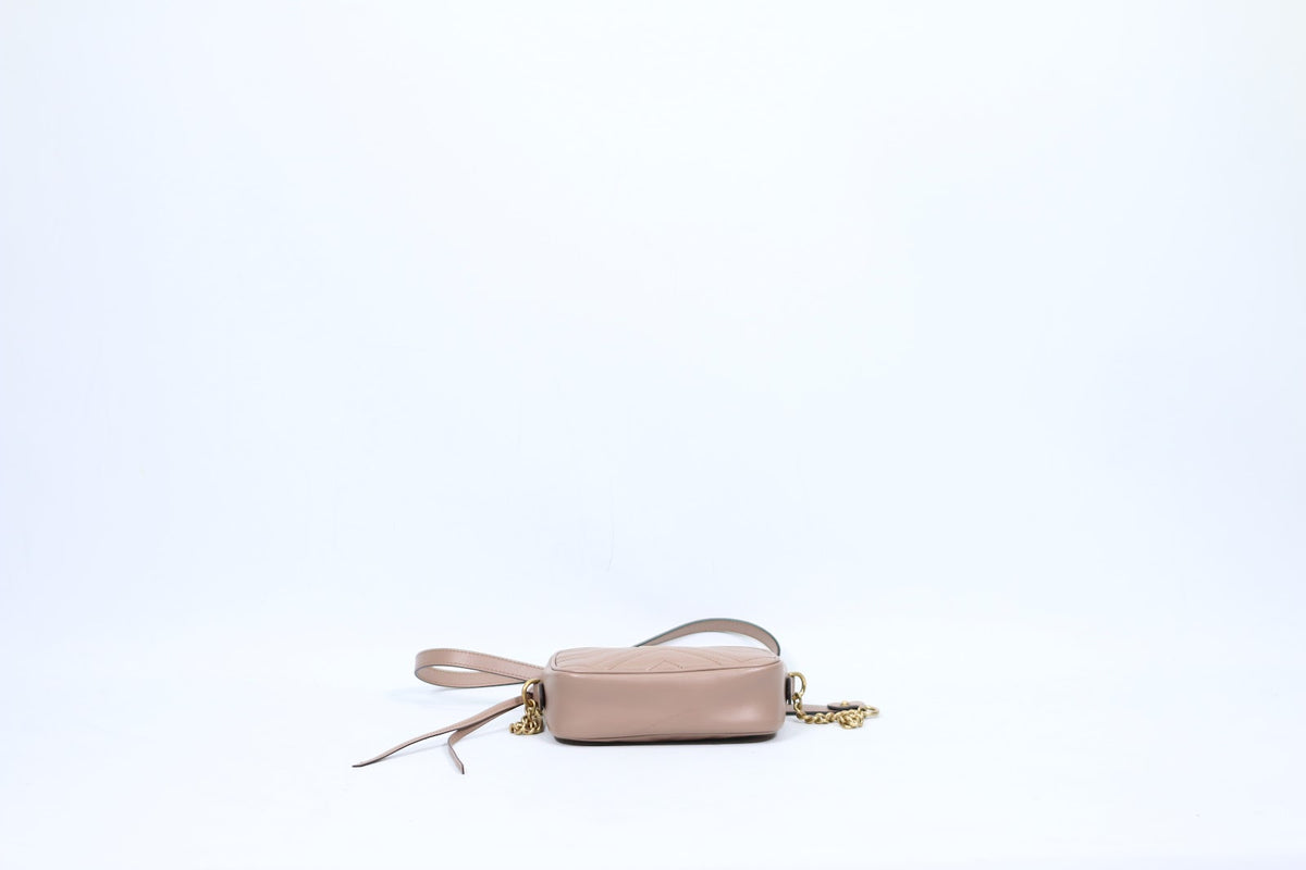 Gucci Pink Leather Matelasse GG Marmont Mini Crossbody Bag 448065