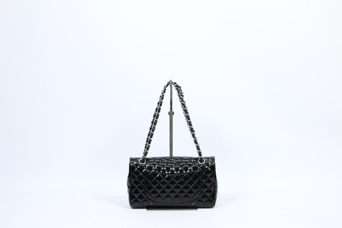 Chanel Black Leather Patent Secret Label Classic Flap ONE Shoulder Bag 11972443