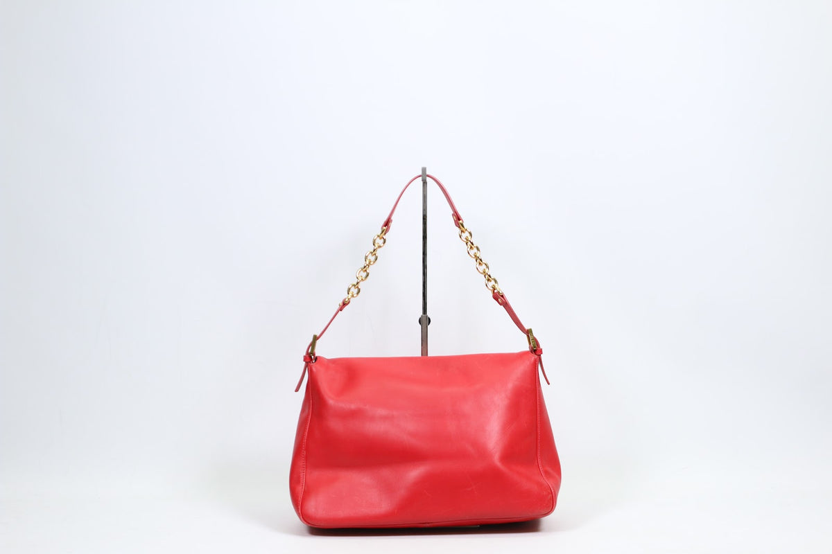 Fendi Red Leather FF Detail Metacrire Mamma Chain ONE Shoulder Bag 8BR638 (V9610904)