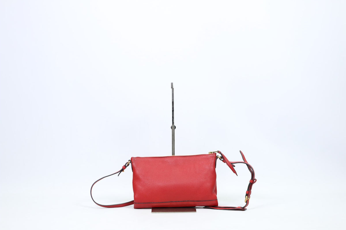 Prada Red Leather Gold Logo Detail Vitello Daino Square ONE Crossbody Bag 1BH050 (V165907)