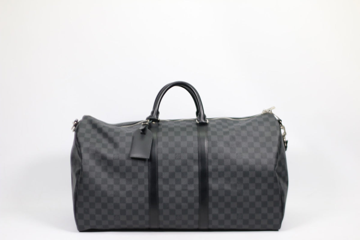 Louis Vuitton Black PVC Damier Graphite Keepall Bandouliere Travel 55 Shoulder Bag N41413