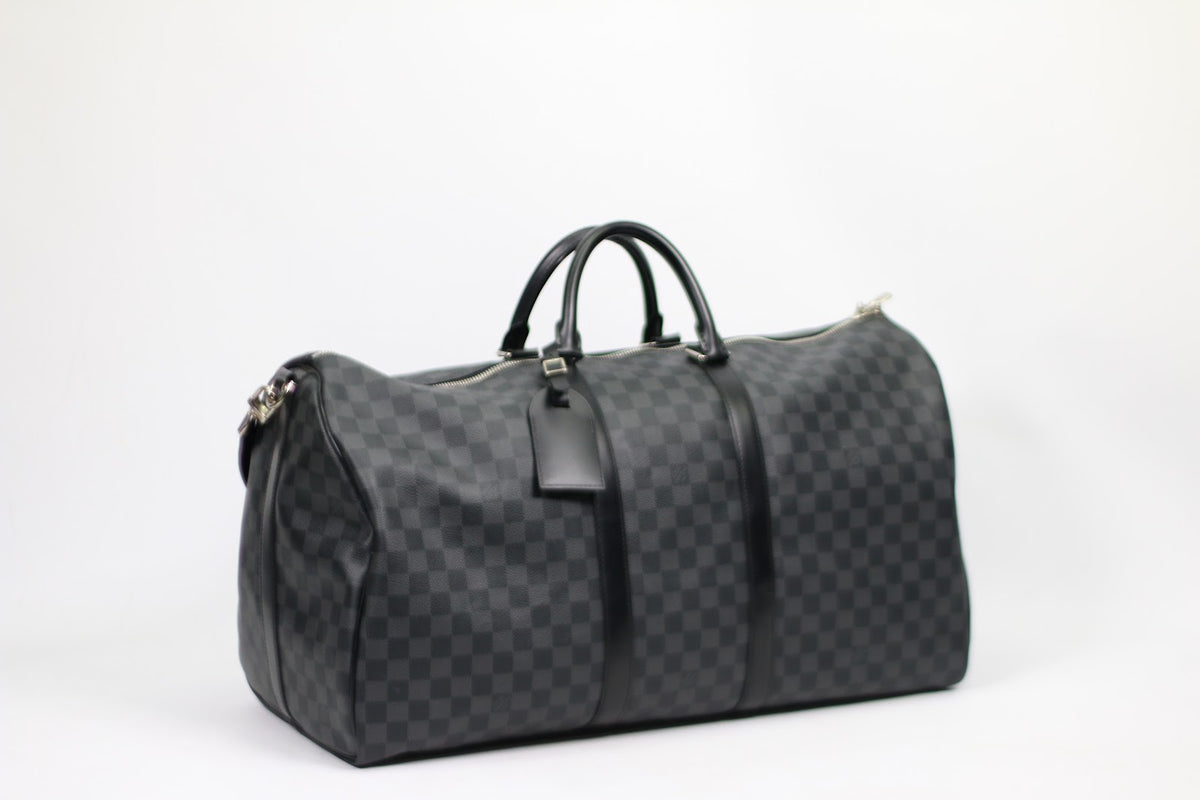 Louis Vuitton Black PVC Damier Graphite Keepall Bandouliere Travel 55 Shoulder Bag N41413
