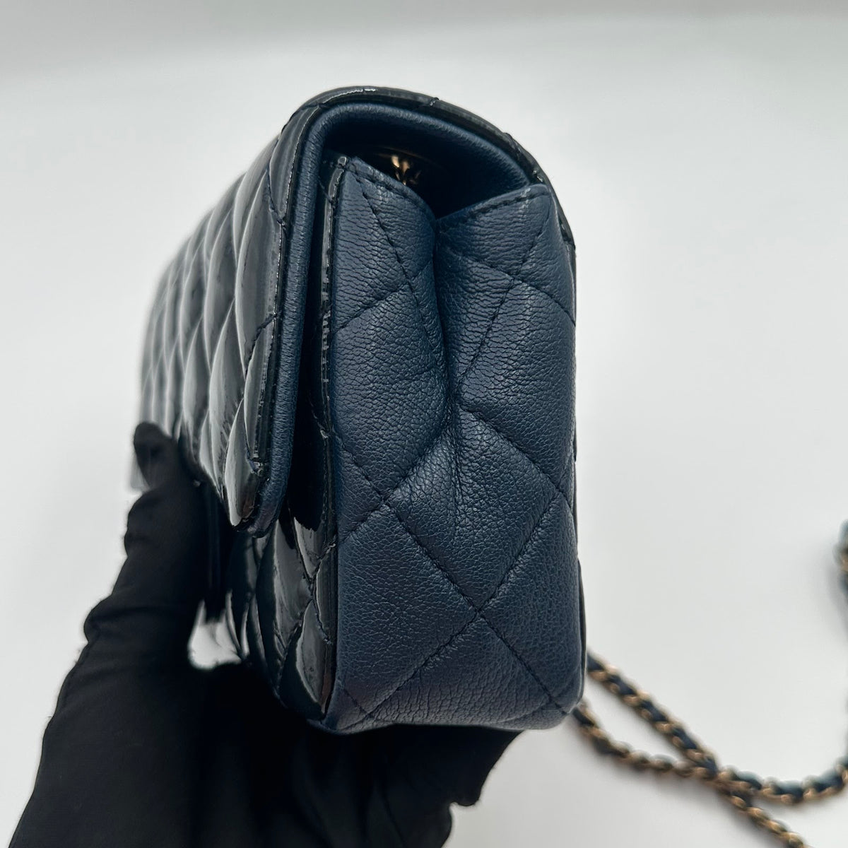 Chanel Small Classic Flap Patent Leather Navy Blue (LX1646)