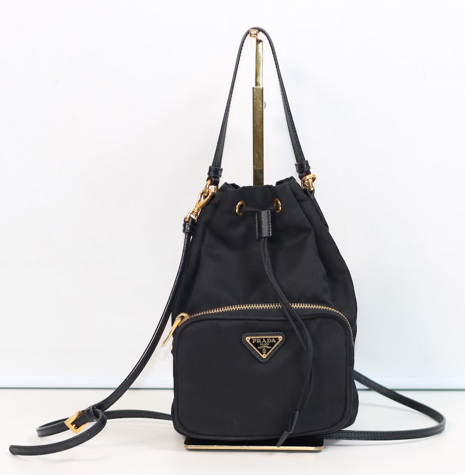 Prada Black Nylon Duet ONE Bucket Shoulder Bag 1BH038
