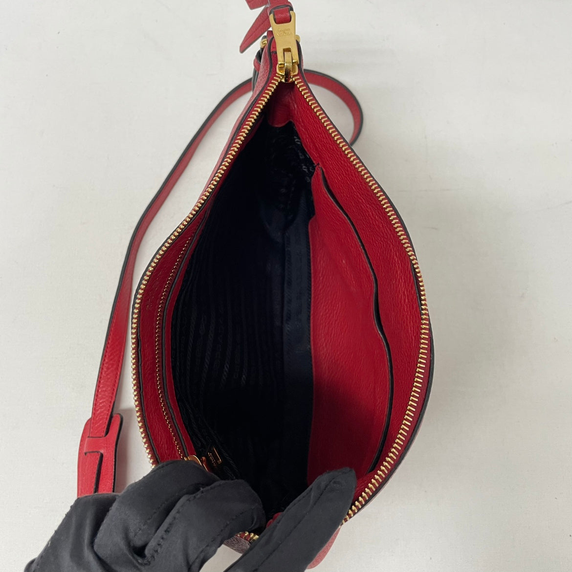 Prada Red Leather Gold Logo Detail Vitello Daino Square ONE Crossbody Bag 1BH050 (V165907)