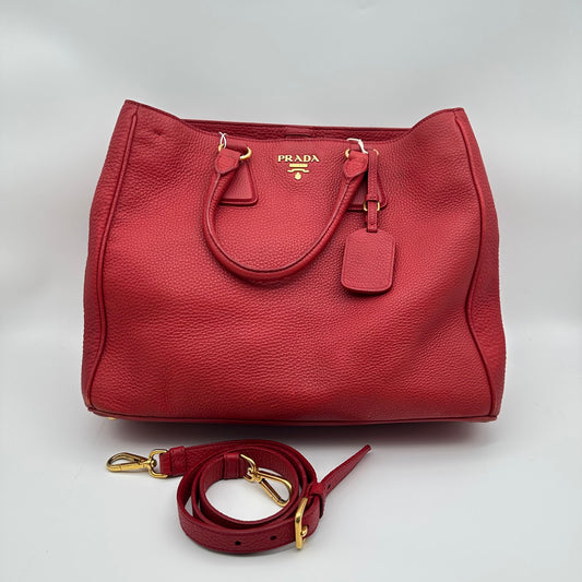 Prada Red Grained Leather Tote
