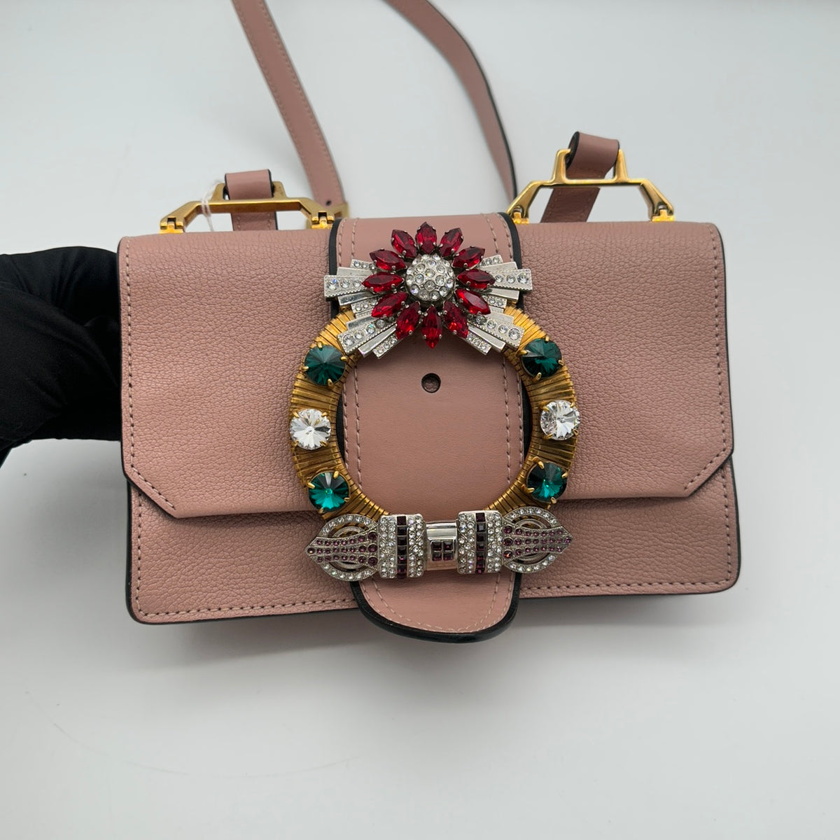 Miu Miu Madras jewel buckle mini shoulder bag pink - front