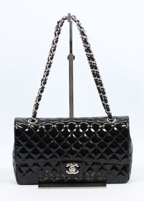 Chanel Black Leather Patent Secret Label Classic Flap ONE Shoulder Bag 11972443