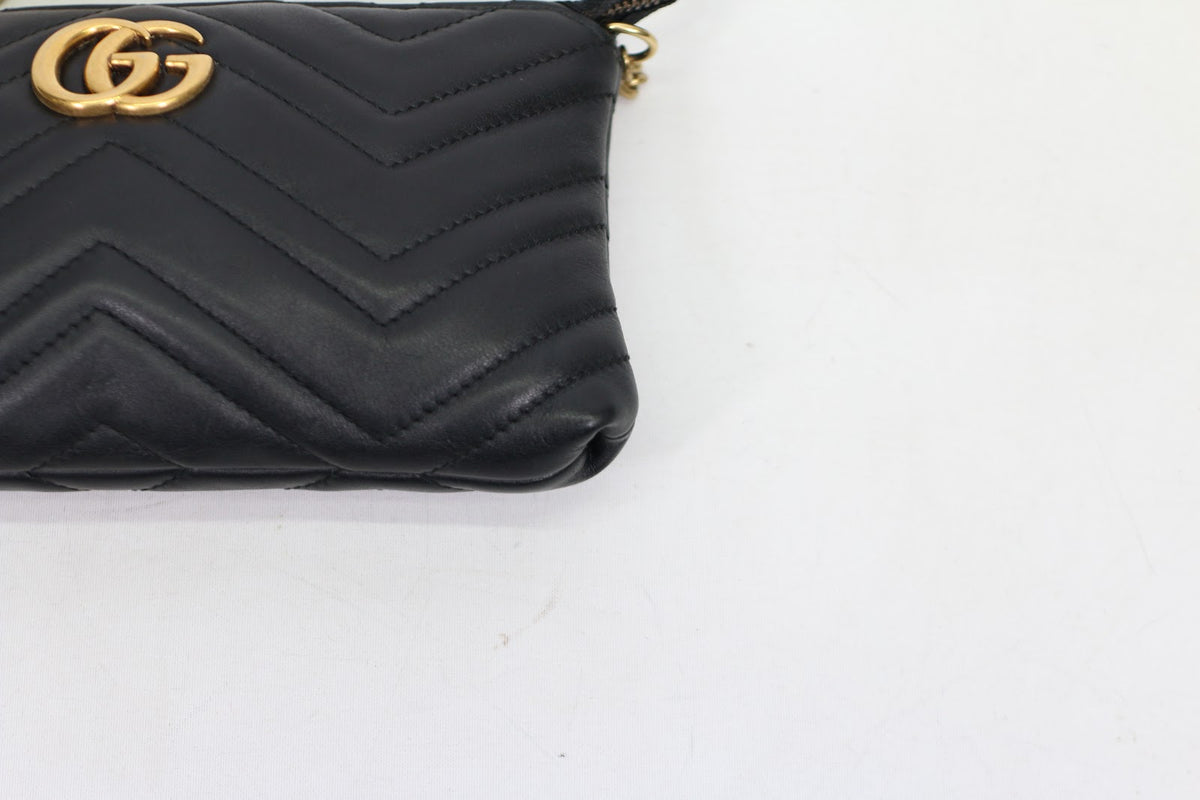 Gucci Black Leather Matelasse Marmont Chain Mini Crossbody Bag 443447 (V7215913)