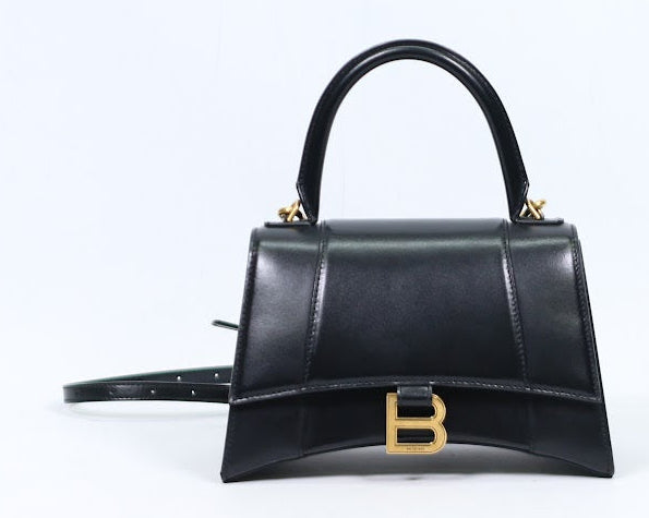 Balenciaga Black Leather Hourglass Top Handle Small Shoulder Bag 593546