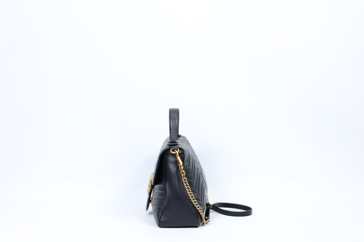 Gucci Black Leather Matelasse GG Marmont Top Handle Medium Shoulder Bag 498109 (V7255829)